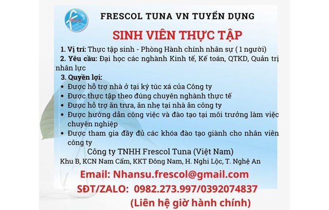 Frescol Tuna (Việt Nam) tuyển Sinh viên Thực tập - Hành chính nhân sự